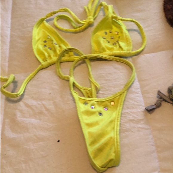 orange county Other - Neon Yellow Rhinestone Triangle Bikini Set - Women's Intimates